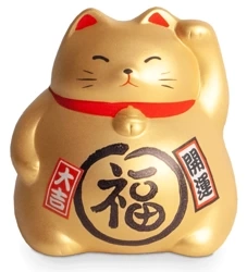 Maneki Neko skarbonka figurka japoński złoty kot szczęścia 9cm