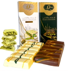 2 x Dubai Chocolate zestaw czekolad dubajskich z kremem pistacjowym i ciastem kataifi mleczna i biała 160g Q Chew
