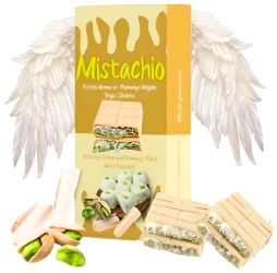 Angel Hair White Chocolate, biała czekolada z pistacjami i anielskim włosiem 80G Mistachio