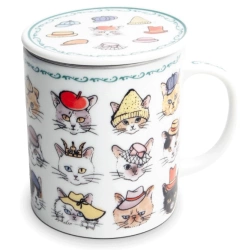 Porcelanowy kubek do herbaty z filtrem Kotki z czapkami 300ML Jewel Japan