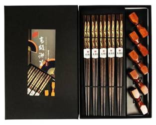 Zestaw do sushi pałeczki drewno podstawki 5 par Golden Turtle