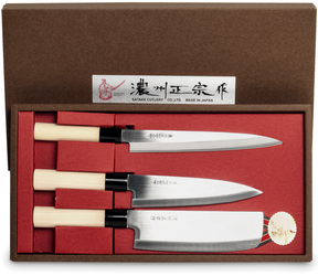 Zestaw 3 noży japońskich Houcho - Sashimi + Santoku + Nakiri - Satake Cutlery