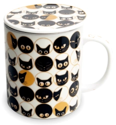 Porcelanowy kubek do herbaty z filtrem czarne kotki 300ML Jewel Japan