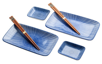 Zestaw Tokusa do sushi niebieskie wzory 6 el Emro Aziatica